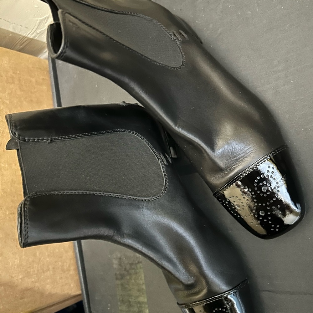 Talbots Black Ankle Boots with Patent Toe